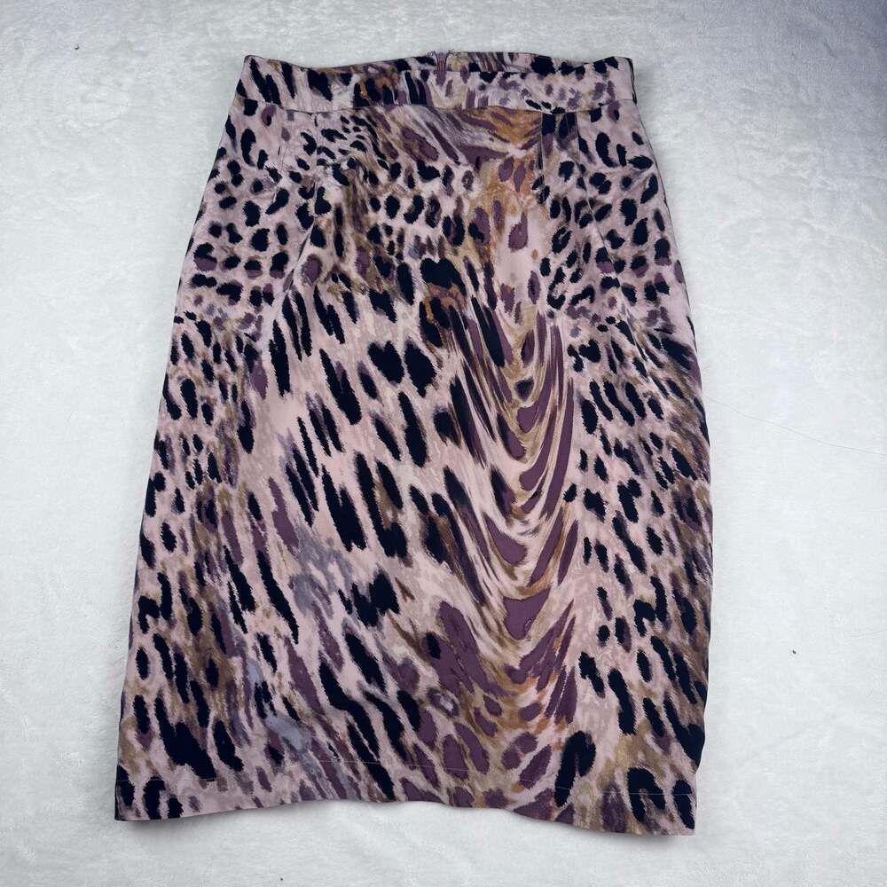 Yoana Baraschi Leopard Print 100% Silk Pencil Skirt Size 4
